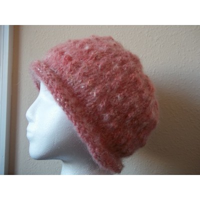 Hand knitted elegant and warn mohair blend beanie/hat  mauve rose pink  eb-45615466